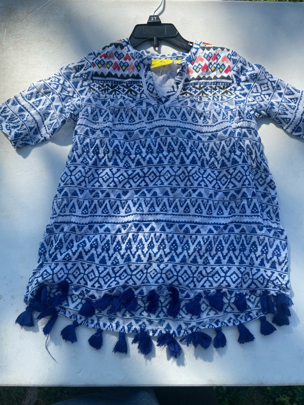 Roberta Roller Rabbit Blue & White Embroidered Tassel Tunic swim cover sz 2